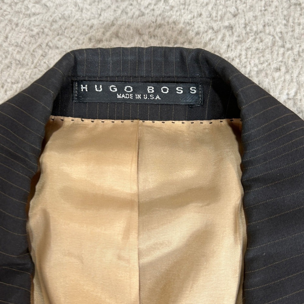 VTG Hugo Boss Mens Pinstripe Blazer Jacket Dark Gray Two Button Made in USA 48R - Picture 2 of 16